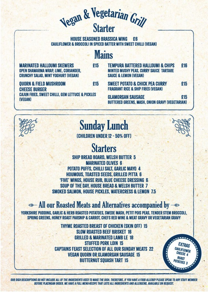Menu | The Ship Inn Caerleon